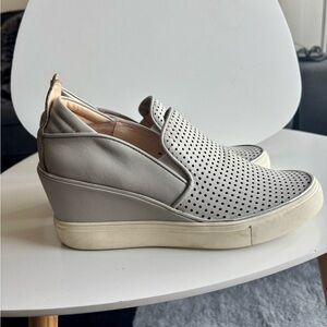 Wishbone- Women's Gray  Leather Perforated Wedge Sneakers, like new